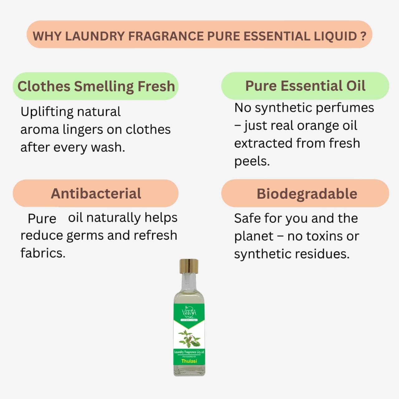 Veena Laundry Fragrance Pure Essential Liquid ( Thulsi ) - 60ml