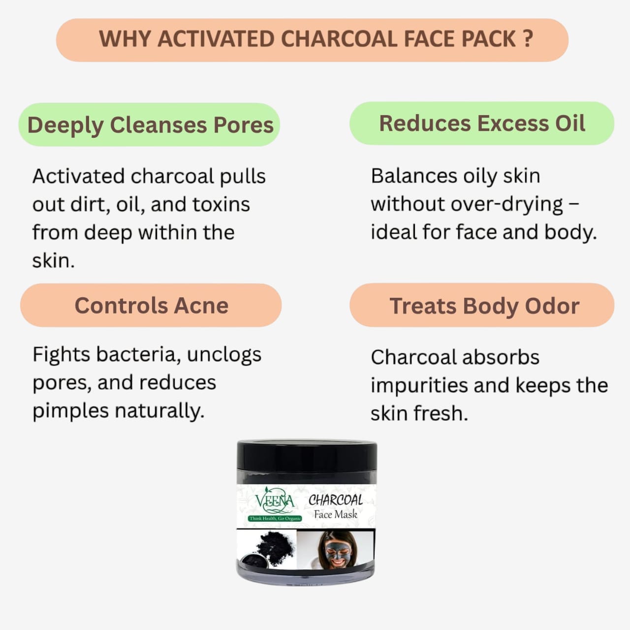 Veena  Activated Charcoal (Pine) Face Pack - 30g