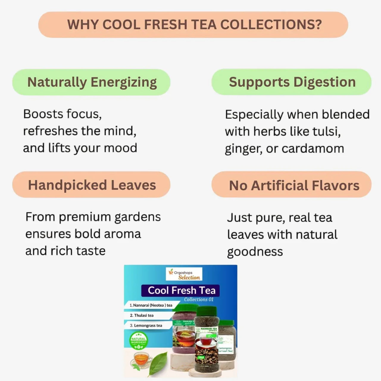 Veena Cool Fresh Tea collections 01 | Combos 3 Products box - 265 gram - Orgoshops
