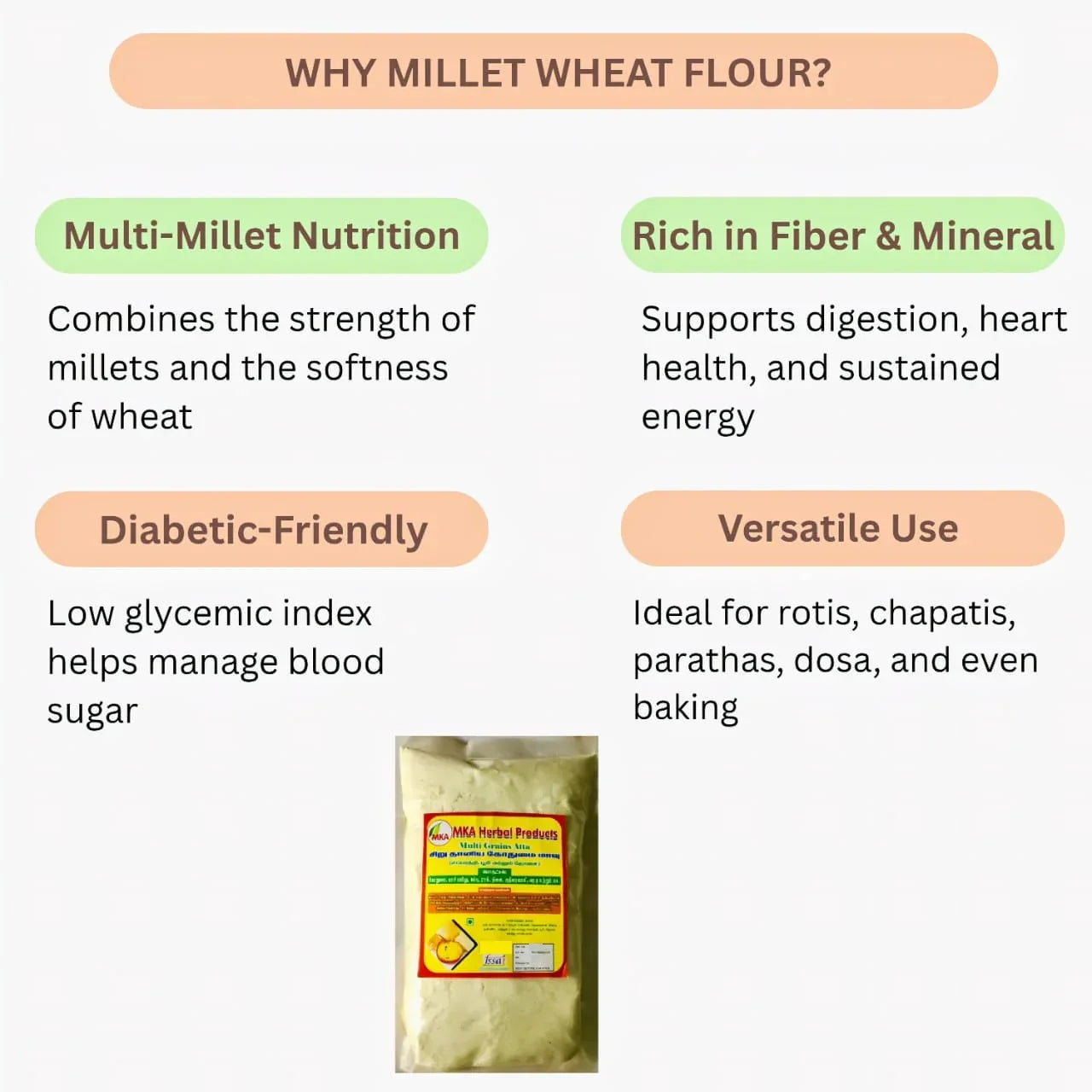 MKA Herbal Millet Wheat Flour - 500 g (Pack of 2) - Orgoshops