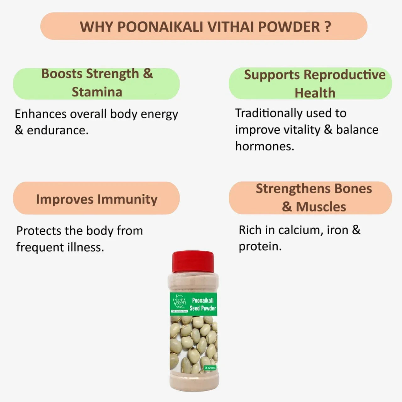 Veena Poonaikali Vithai Powder - 75g ( Pack of 2) - Orgoshops