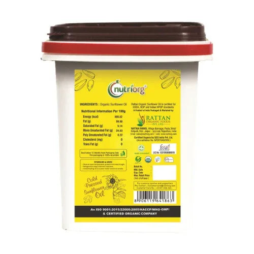 Nutriorgo Certified Organic Sunflower Oil - 5ltr - Orgoshops