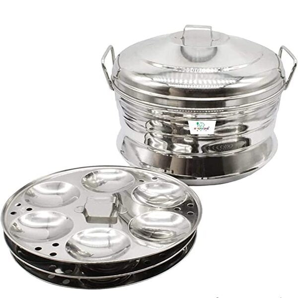 MyNAKSHA Stainless Steel Idly Paanai With 2 Idly Plates Steams 9 Idlies(Silver)