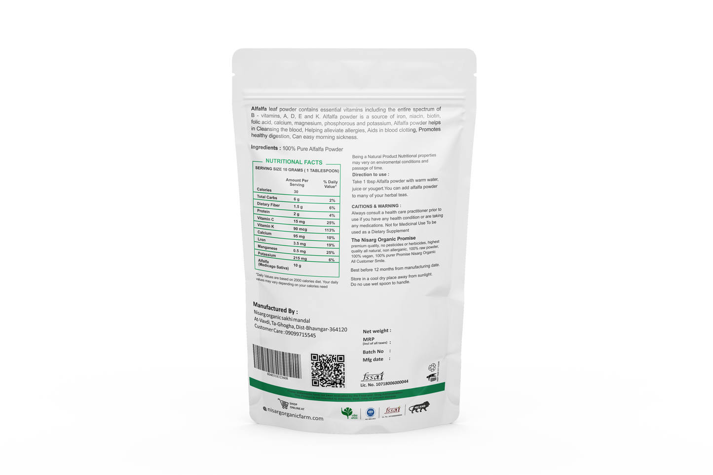 Nisarg Organic Farm Alfalfa Leaf Powder