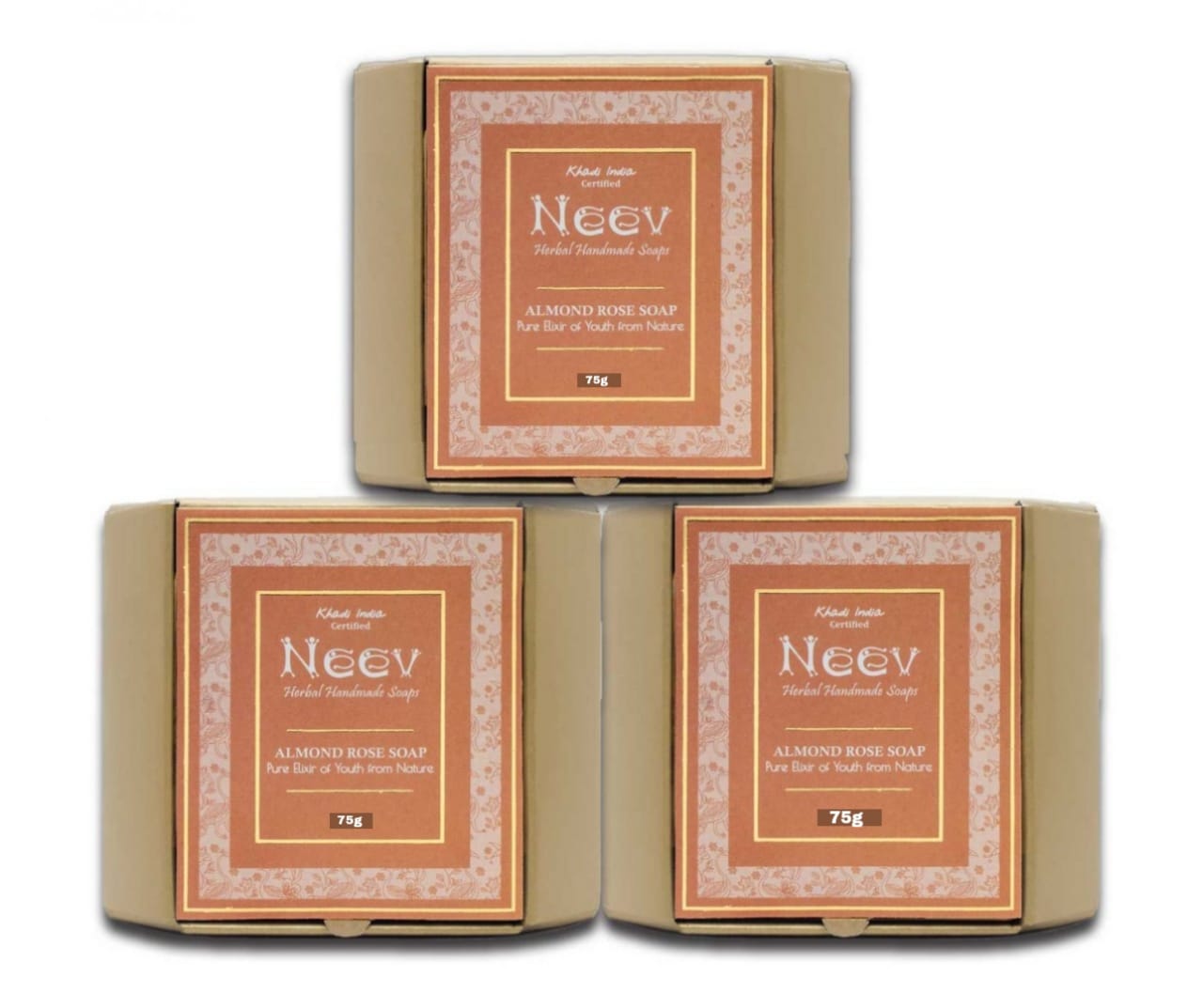 Neev Herbal Handmade Soaps Almond Rose Soap - 75g ( Set of 3 )