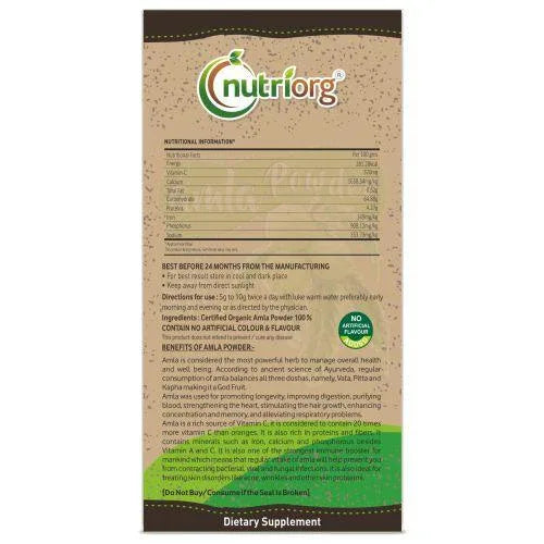 Nutriorg Certified Organic Amla Powder - 100g ( Pack of 3) - Orgoshops