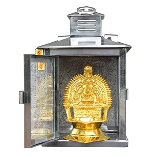 Nakshathra Wall Mounted Brass Oil Lamp With Glass Covers (Golden & Silver) - Orgoshops