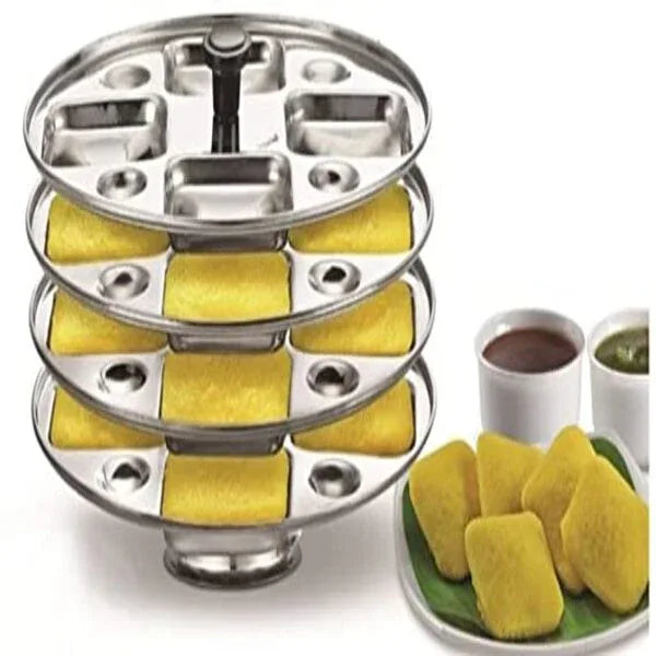 MYNAKSHA Stainless Steel Idly Stand With Square Shaped Idly Plates (3 Plates) - Orgoshops