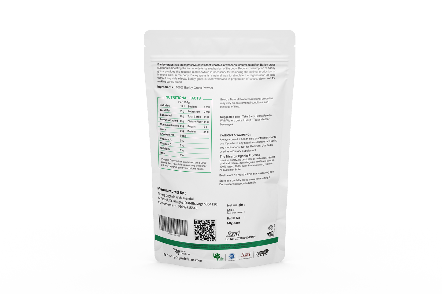 NIsarg Organic Farm Barleygrass Powder