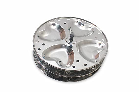 NAKSHATHRA Stainless Steel Idlystand With Heart Shaped Idly Plates (3 Plates)