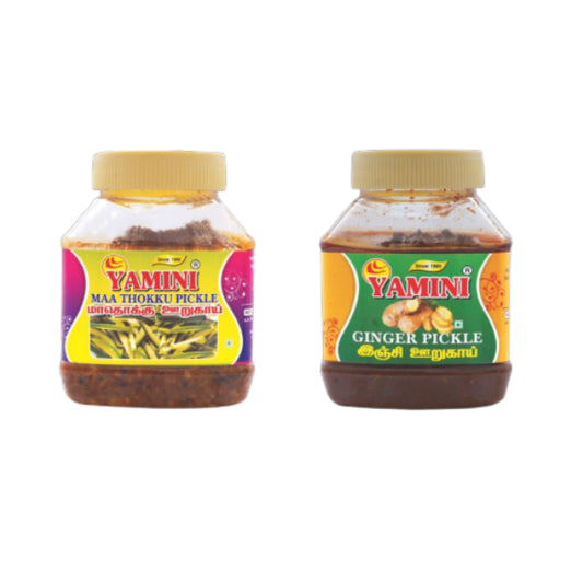 Yamini Foods Maa Thokku Orugai / Ginger Pickle / Orugai Combo Pack Each 500g