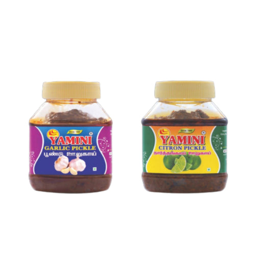 Yamini Foods Garlic Pickle / Citron Pickle / Poondu Orugai / Narthangai Orugai Combo Pack Each 500g