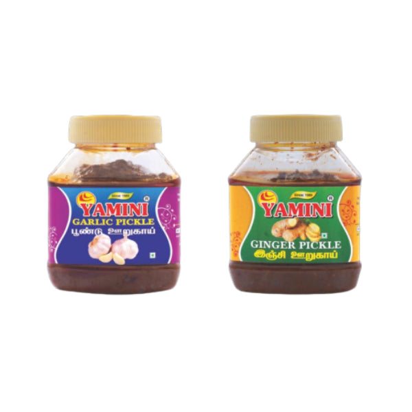 Yamini Foods Garlic Pickle / Ginger Pickle / Poondu Orugai Combo Pack Each 500g