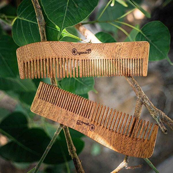 Organic B Wave Shaped Natural Neem Comb For Detangling - Orgoshops