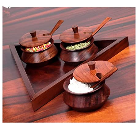 MYNAKSHA Wooden Triangular Mukhwas Container Set