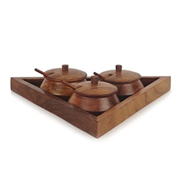 MYNAKSHA Wooden Triangular Mukhwas Container Set