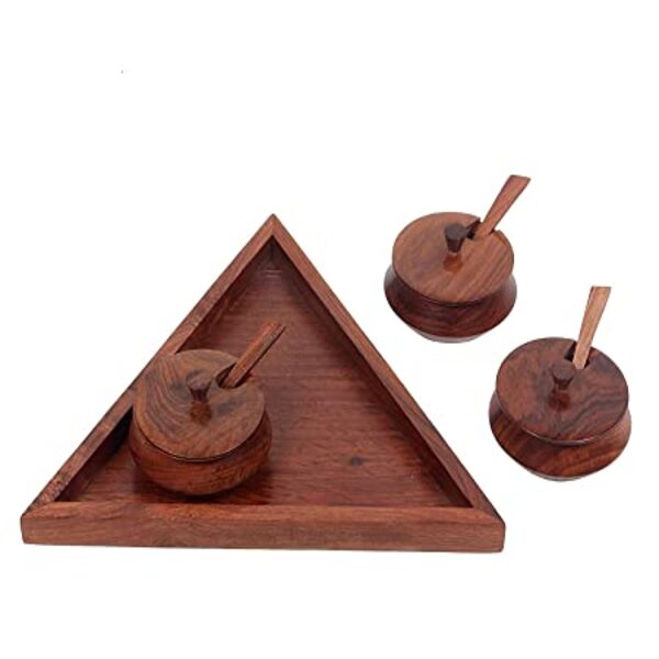 MYNAKSHA Wooden Triangular Mukhwas Container Set