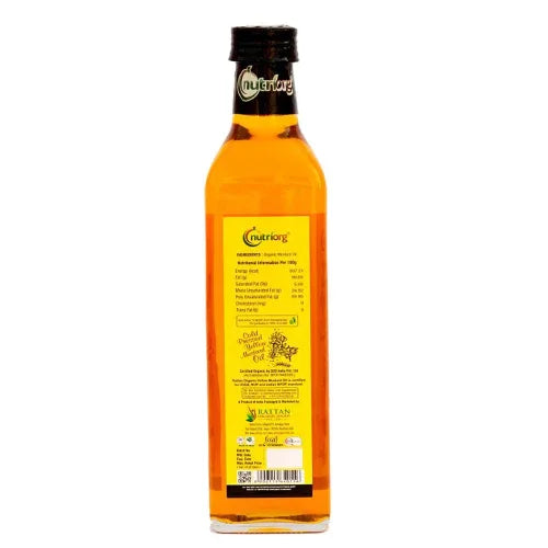 Nutriorgo Certified Organic Yellow Mustard Oil - 500ml Glass Bottle - Orgoshops