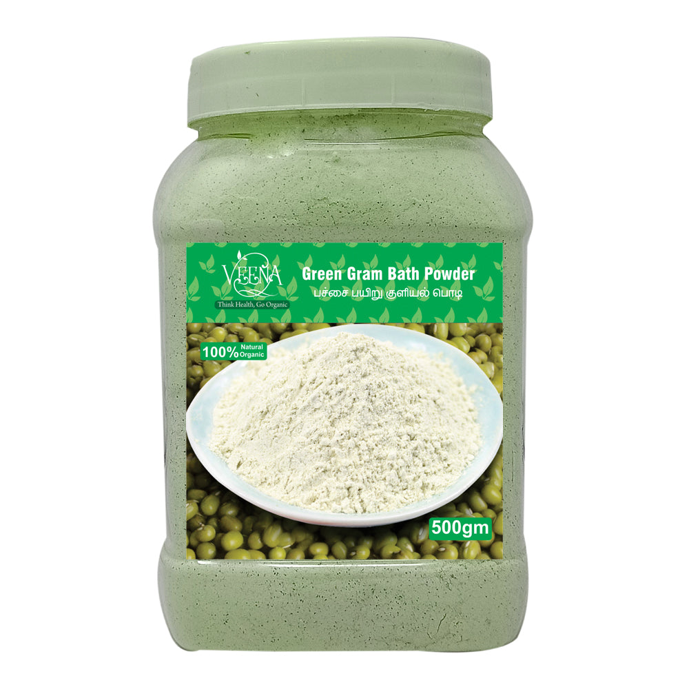 Veena products Green Mung Gram Pachai Payaru Organic Luxury Bath Powder - 500g ( Pack of 2 )