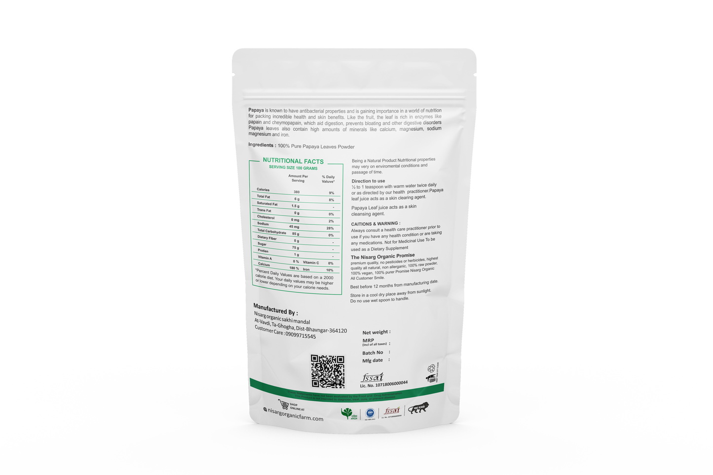 Nisag Organic Farm Papaya Leaf Powder