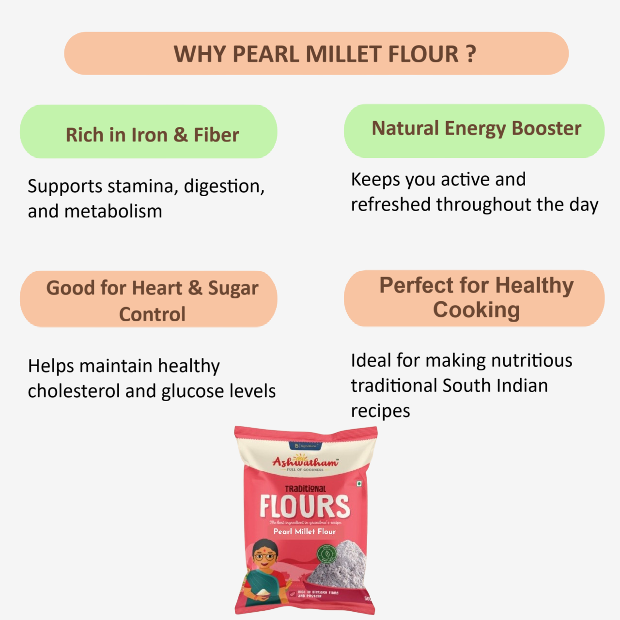 Ashwatham Pearl Millet Flour / Kambu Maavu / Bajra Flour - 500 g (Pack of 2)