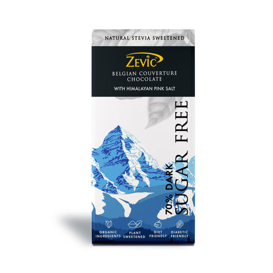 Zevic 70% Dark Belgian Couverture Chocolate with Himalayan Pink Salt 90 gm