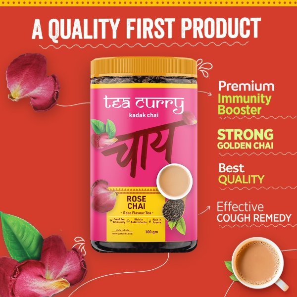 Teacurry Rose Chai /Rose Flavored Chai For Immunity, Skin Glow, Stress-100g