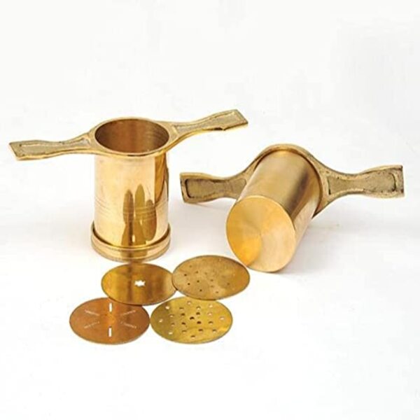 MYNAKSHA Pure Brass Idiyappam Maker Sev Sancha Machine with 6 Different Jali