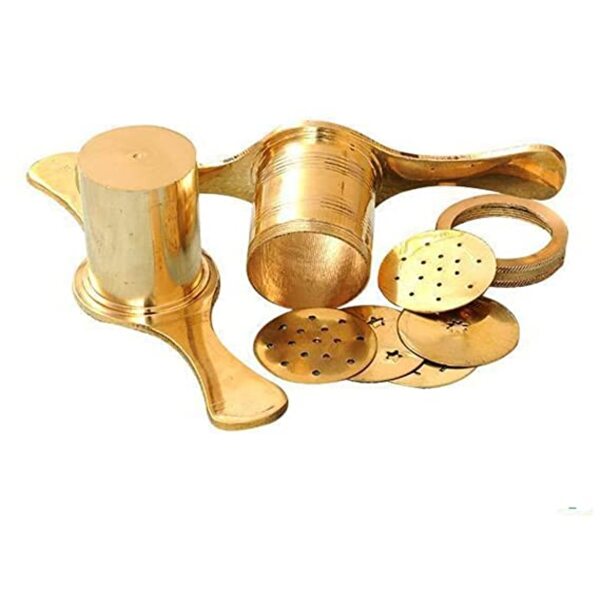 MYNAKSHA Pure Brass Idiyappam Maker Sev Sancha Machine with 6 Different Jali