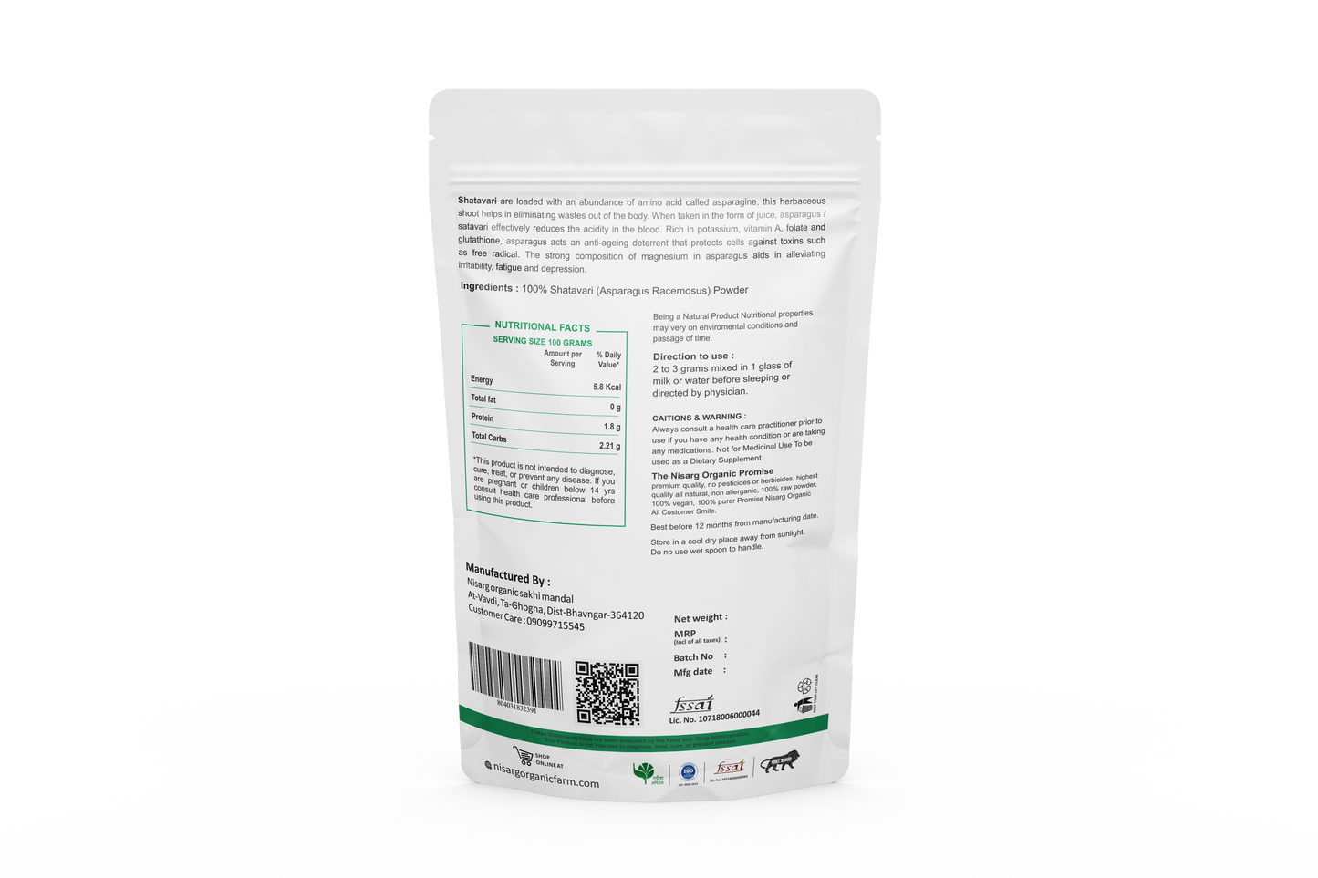 NIsarg Organic Shatavari Root Powder