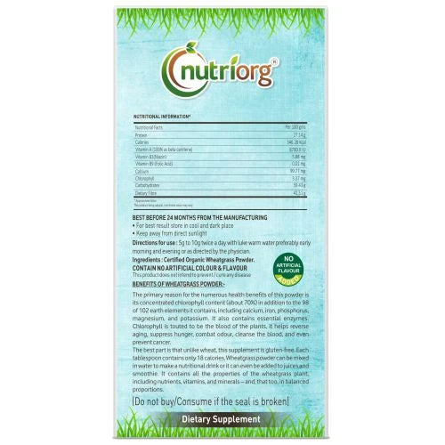 Nutriorg Certified Organic Wheatgrass powder - 100g