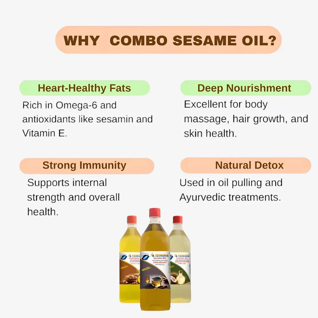 Abinisha Combo Of Cold Pressed Coconut Oil / Groundnut Oil / Sesame Oil - 1 L (Each) - Orgoshops