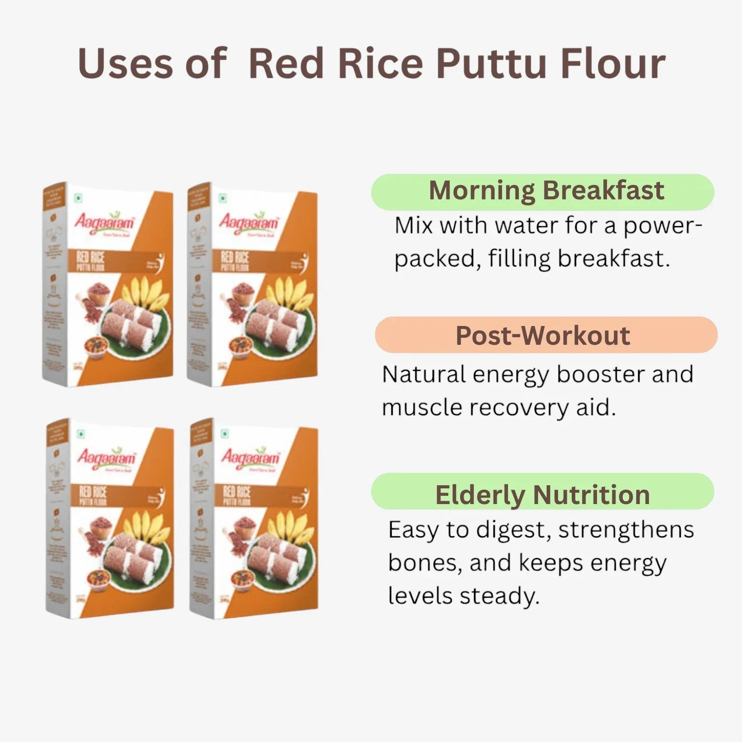 Aagaaram Red Rice Puttu Flour - 200g ( Pack of 4 ) - Orgoshops